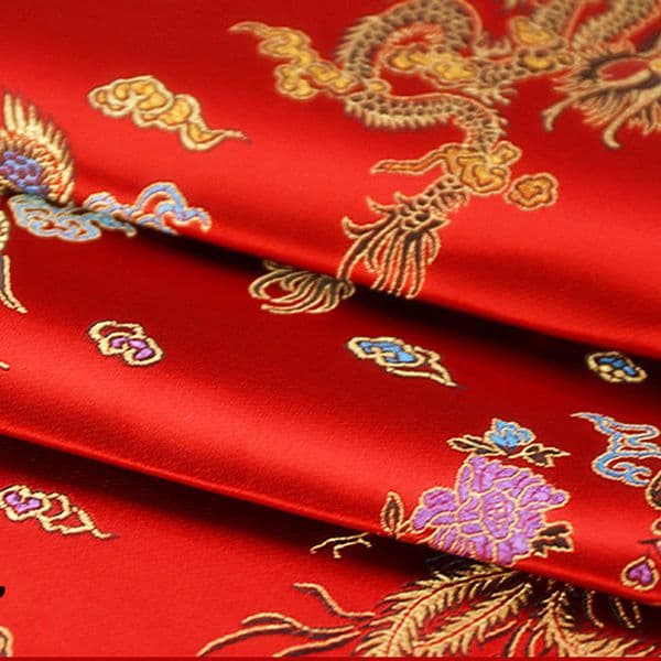 Brocade Jacquard Cloth Costume Chinese Wedding COS clothing cheongsam Damask Satin fabric Red background Dragon Phoenix