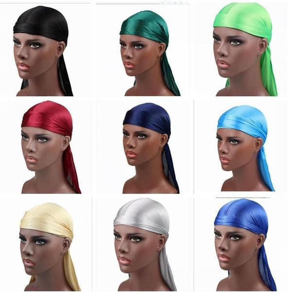 New Fashion Men's Satin Durags Bandana Turban Wigs 17 colors Men Silky Durag Headwear Headband Pirate Hat Hair Accessories