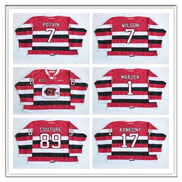 Custom CHL Ottawa 67s Jersey Hockey 1 petr mrazek 17 travis konecny 89 Logan Couture 7 Potvin Wilson Stitched OHL CCM Hockey Jerseys Red