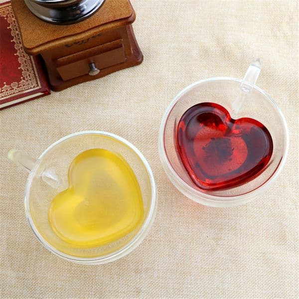 Drinking Glass Tea Cups Double Wall Layer Tea Cup Heat-resisting Creative Heart-shaped Double Glass Juice Mug Milk Coffee Cup