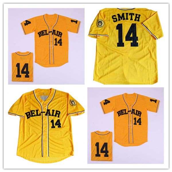 Men's #14 Baseball Jersey Bel-Air Academy Will Smith Embroidery Fresh Prince Shirt Yellow Size S-3XL
