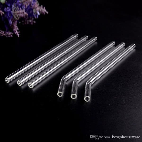 Transparent Glass Temperature Resistant Reusable Eco friendly Lead free Cup Straw Milk Tea Thick Drinking Curved Straws BH2020 TQQ