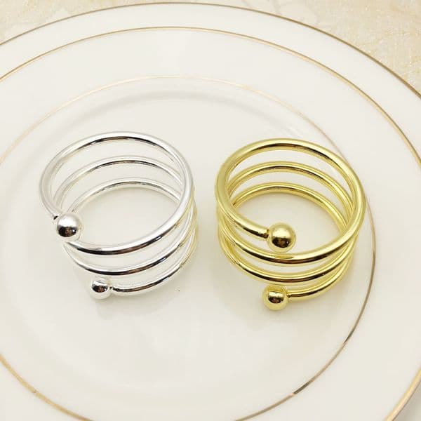 Spring Double Bead Western Food Napkin Ring Gold Silver Color Hotel Home Table Trinkets B2