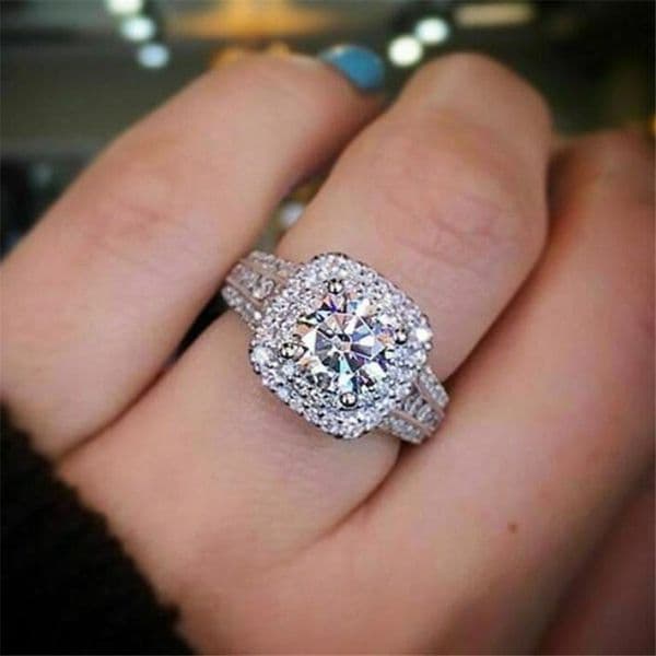 Top Selling Stunning Luxury Jewelry Sterling Silver Round Cut White Topaz CZ Diamond Gemstones Wedding Engagement Band Ring Gift