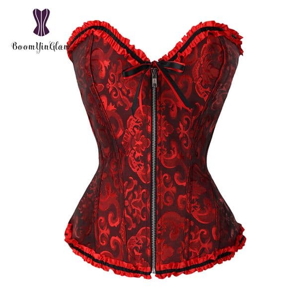 Front Zip Slimming Waist Shaper Lace Up Women Bustier Plus Size Body Shapewear Pleated Boned Corset Overbust With G String 819# MX200506