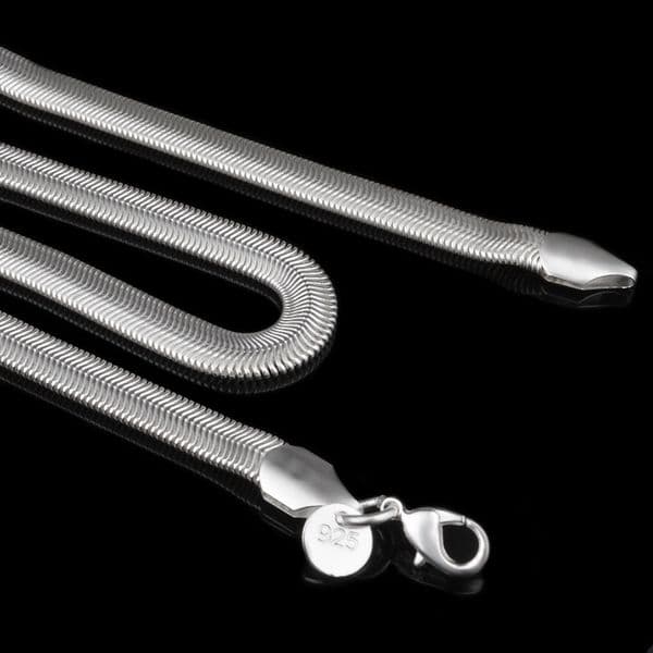 6mm 925 Sterling Silver Snake Chain Necklace for Men Women Flat Smooth Lobster Clasps Thick Chains 16 18 20 22 24inches Fit DIY Pendant Charm Jewelry Accessories