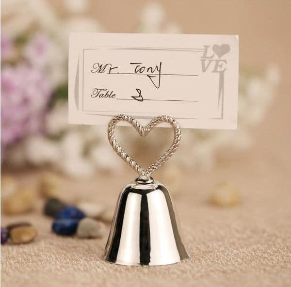 Beautiful Gold and Silver Kissing Bell" Bell Place Card Holder/Photo Holder Wedding Table Decoration Favors SN322