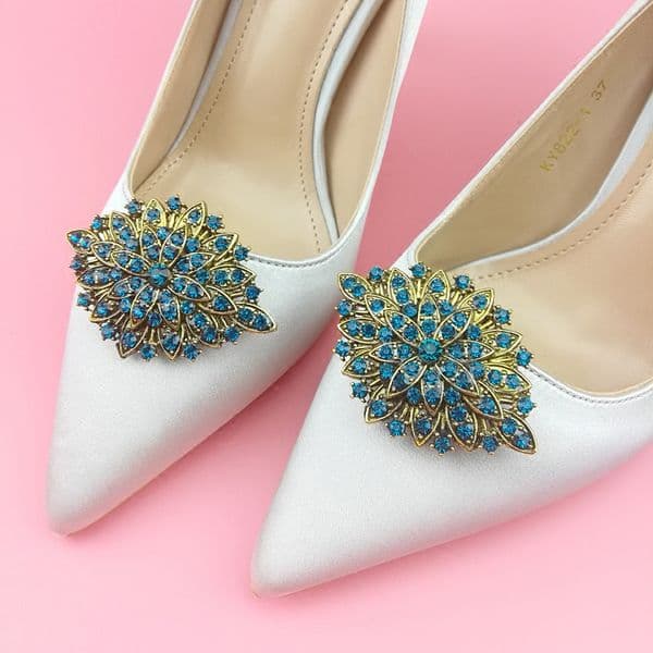 2PCS Vintage Style Rhinestone Crystal Shoe Buckle Leaf Type Shoes Clips Shoes Decoration for Wedding Shoes Pair