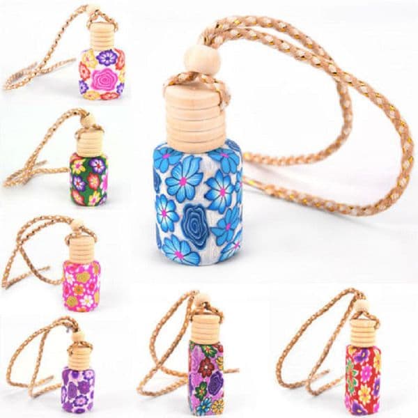 Floral Art Printed Hanging Car Air Freshener Perfume Diffuser Fragrance Bottle Random Color Empty Glass Perfume Bottle Car Decor Gift