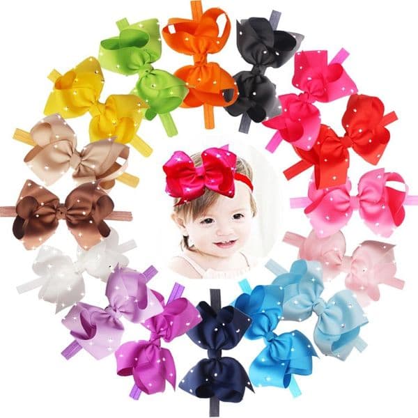6 Inches Large Big Hair Bows with Sparkly Rhinestones Hair Bow Fashion New Soft Elastic Headbands Hair Accessories for Baby Girls