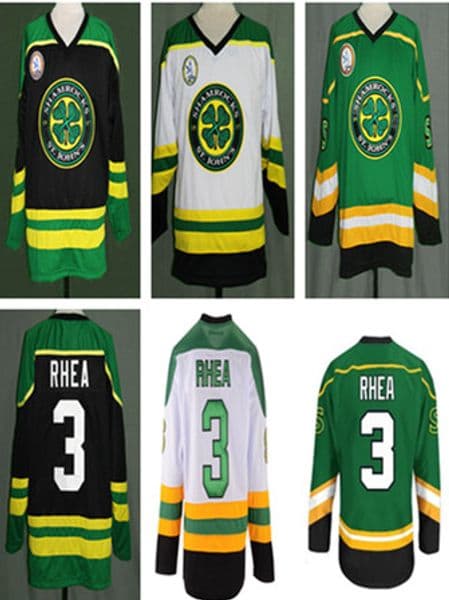 Custom Ross "The Boss" Rhea GOON Movie St John's Shamrocks Ice Hockey Jersey Men's Embroidery Any Name Number Jersey Green Black White