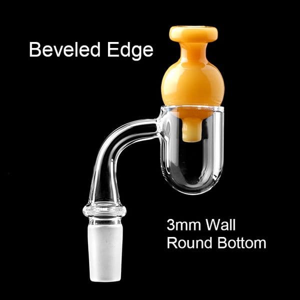 New 25mmOD Beveled Edge Quartz Round Bottom Banger With Glass Bubble Cap 10mm 14mm 18mm Male Female Round Banger For Beaker Water Bongs
