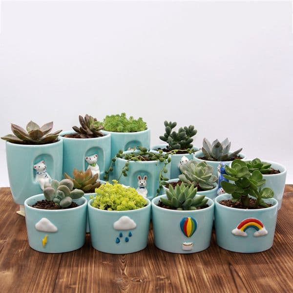 Succulent Celadon Flower Pot Green Plant Small Flower Pot Hand-painted Creative Ceramic Mini Potted Cartoon Personality Simple 10 Styles