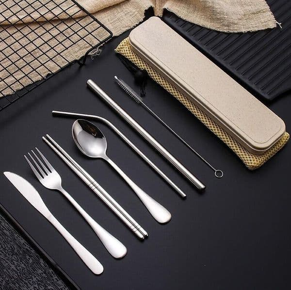 Stainless Steel Flatware Portable Cutlery For Outdoor Travel Picnic Dinnerware Set Metal Straw With Box And Bag Kitchen Utensil B2