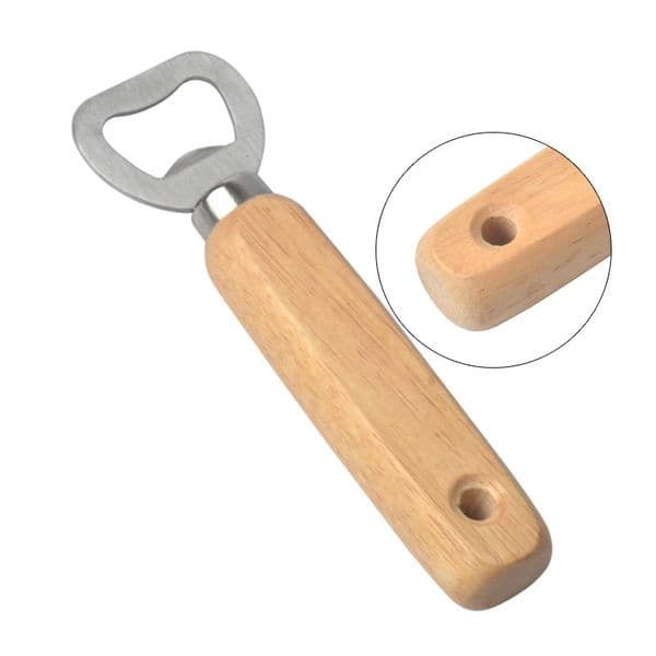 Wood Stainless Steel Wooden Handle Wine Beer Soda Glass Cap Bottle Opener Kitchen Bar Tools