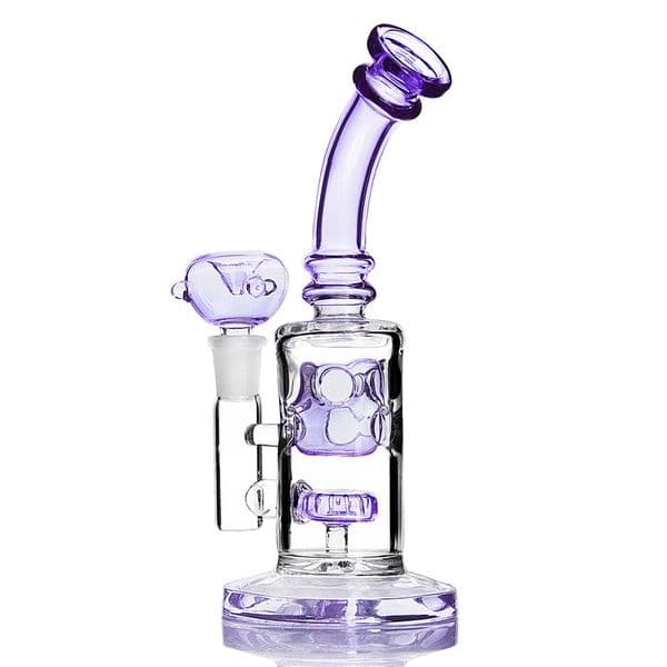 Purple Green Bong Glass Water Bongs with Holes Dab Rigs Swiss Percolater Oil Rig Pipe Recycler 14mm Bowl Smoking Pipes Hookah Accessories