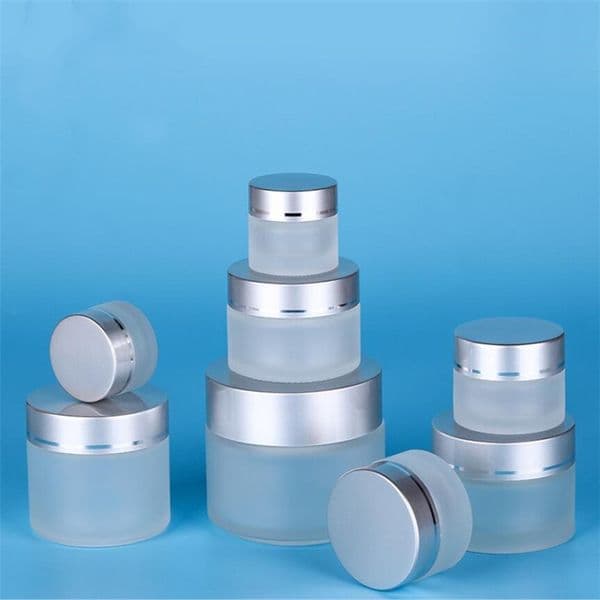 wholesale 5g 10g 15g 20g 30g 50g Frosted Glass Bottles Cosmetic Jar Empty Face Cream Lip Balm Storage Container Refillable Sample Bottle with Silver Lids
