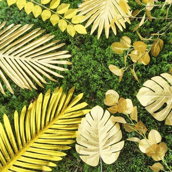 Gold Turtle Leaf Artificial Tropical Palm Leaves for Hawaii Luau Party Decor Beach Theme Decorative Flowers Wedding Flower Table Decoration