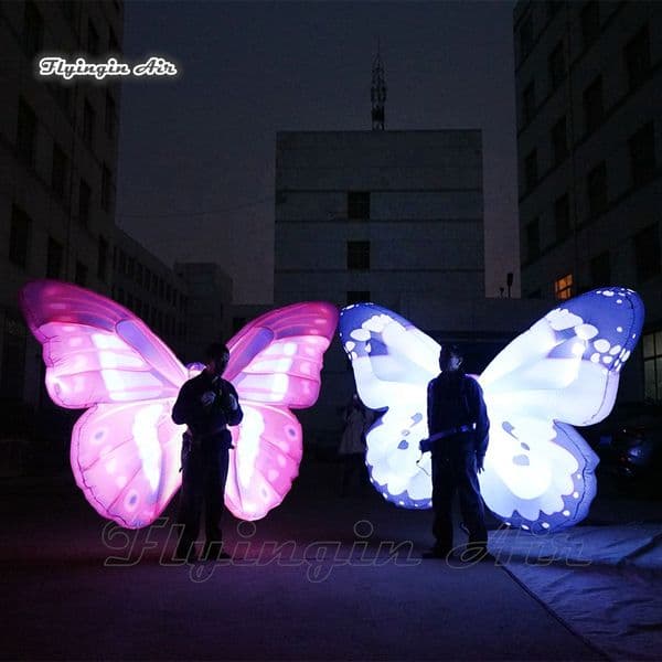 Concert Stage Decor Lighting Walking Inflatable Butterfly Wing Costume 2m Colorful Adult Wearable Blow Up Butterfly Suits For Parade Show