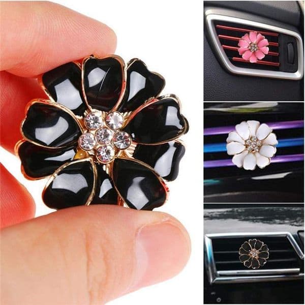 Car Perfume Clip Essential Oil Diffuser For Outlet Locket Clips Flower Auto Air Freshener Vent Bling Decor Rose Crystal Ornaments Interior Decoration Charm