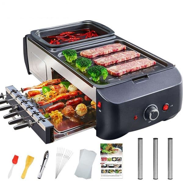 Electric Grill Home Korean Multi-function Bakeware Dual-use Grilled Hot Pot BBQ One-Piece Pot 6-10 People