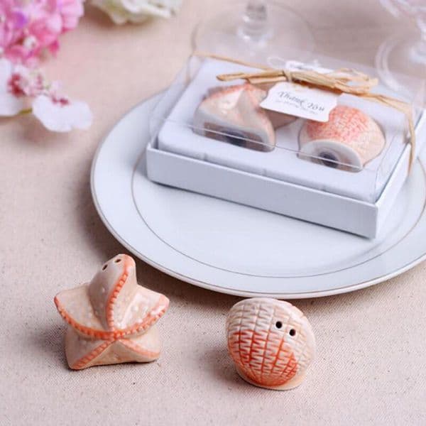 Cute 2pcs/set Seashell Beach Theme Salt and Pepper Shaker For Baby Shower Wedding Favor Gift
