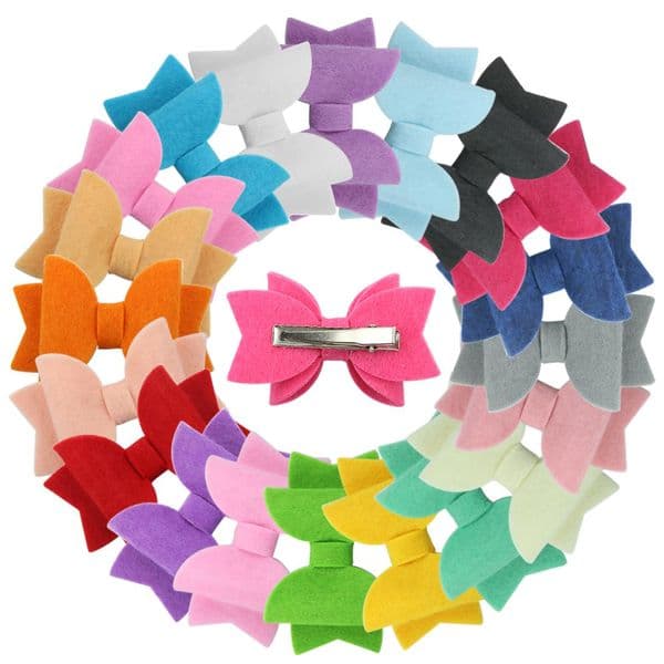20pcs/Lot Girls Hair Bows Hairpins Barrettes Hairgrip 3 Inch Solid Hairbow Non Woven Warm Bow With / Without Clips New Headwear