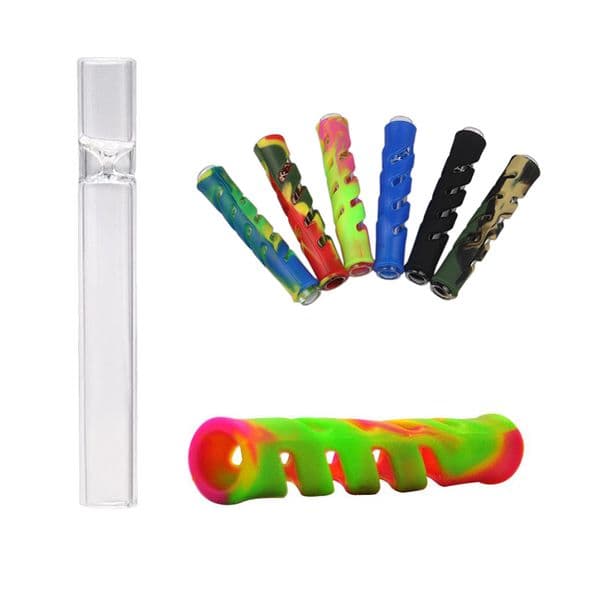 Glass & Silicone One Hitter Cigarette Holder Smoking Accessories Tobacco Dugout Pipes 90cm Smoking Herb Hand Pipe