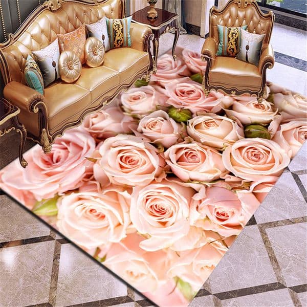 2026 New 3D Printing Rose Flower Rug Lticolor Pink Red Wedding Antislip Living Carpet Large Girls Room Mat Home T200111 Free Shipping