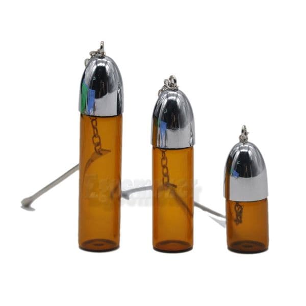5pcs per lot 57mm brown clear Smoking Glass Bottle Dispenser Bullet Rocket Snorter Snuff Pill Case With Metal Scrapper W18C