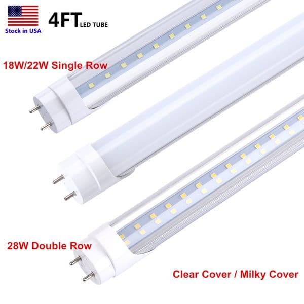T8 4FT LED Tube Light Bulbs, 22W 28W 5000K 6000K, 4 Foot T12 Replacement for Flourescent Tubes, Ballast Bypass, Dual-end Powered, 4' Garage Warehouse Shop Lights