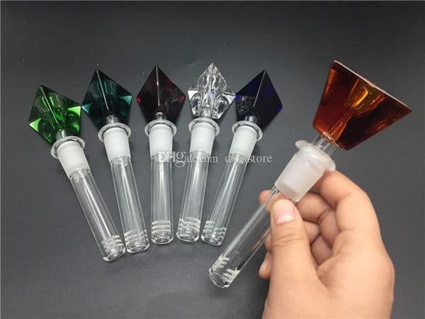 Hot Sale 10cm lenght Glass Downstem Diffuser Glass Downstems For Adapter Glass Bongs Down Stems with Diamonds bowl 14mm 18mm