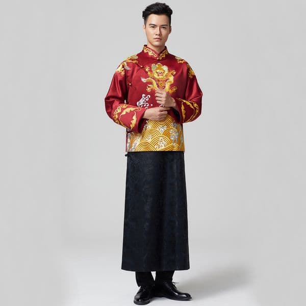 Oriental Element male Tang Suit Chinese wedding Robe bridegroom Chinese traditional Wedding costume the groom Gown Jacket + Robe