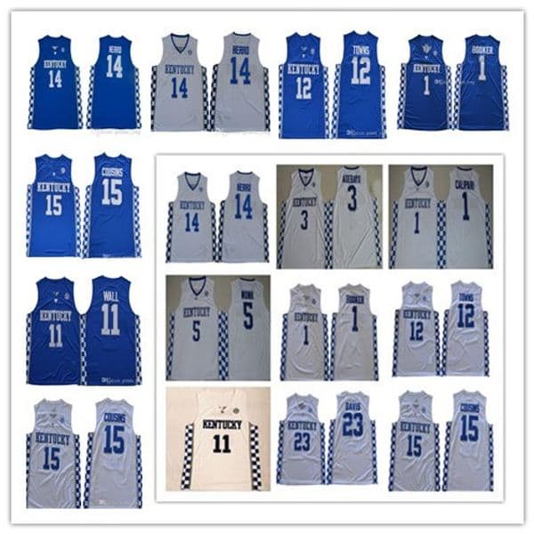 Kentucky Wildcats College Basketball 14 Tyler Herro Booker Wall Towns Cousins Davis Devin John Karl-Anthony DeMarcus Anthony Fox Monk Jersey