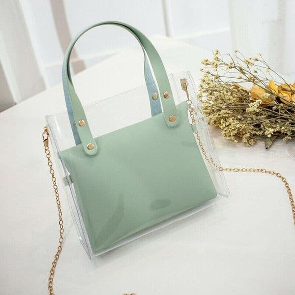 Transparent PVC Clear Jelly Clutch Tote For Woman Leather Purse Messenger Bags Leisure Handbag Crossbody Bags
