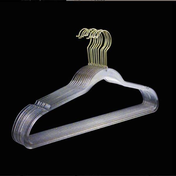 40-45cm Non-slip Hangers Glitter Transparent Plastic Clothes Invisible Wardrobe Hanger Rack Wholesale QW8988