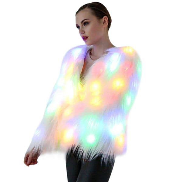 6XL Women Faux Fur LED Light Coat Christmas Costumes Cosplay Fluffy Fur Jacket Outwear Winter Warm Festival Party Club Overcoat Y200926
