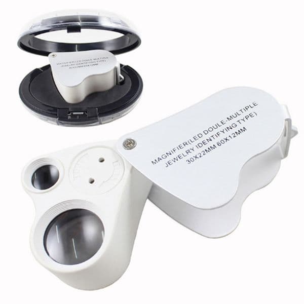 New mini metal plastic A magnifying glass LED luminescent magnifier dual lens antique jewelry identification tool