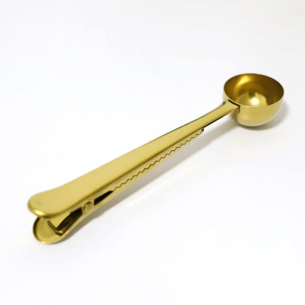 Gold Stainless Steel 2 in 1 Coffee Measuring Spoon Bag Sealing Clip Ground Coffee Scoop WB2078