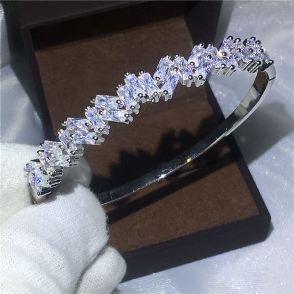 Vecalon Romantic Jewelry 5A cubic zirconia Engagement Baguette bracelet White Gold Filled cuff bangle women Wedding accessaries