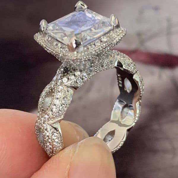 Vintage Dragon Claw Topaz Ring: White CZ Dia, Sterg Sier Princess Cut Wedding Jewelry acbf
