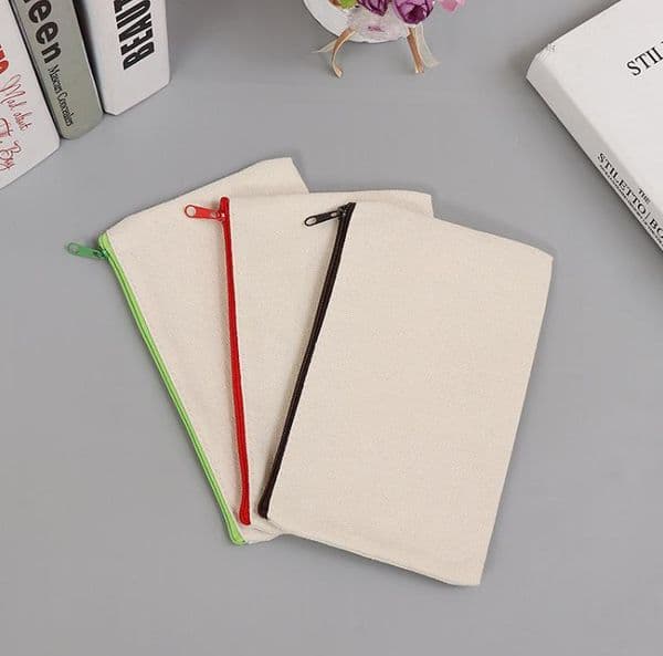 21x9cm DIY White canvas blank plain zipper Pencil pen bags stationery cases clutch organizer bag Gift storage pouch SN1433