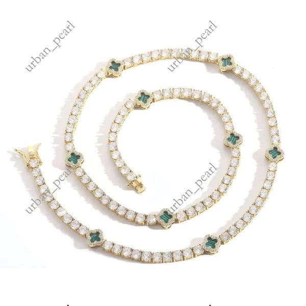 VVS Moissanite Hot-Selling New Brass 4mm Iced Straight Pull Elegant Black Four-Leaf Clover Tennis Chain Necklace Fashion Women's Jewelry 43
