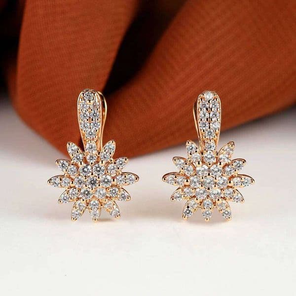 Trendy Bridal Crystal White Zircon Stone Snowflake Hoop Earrings Cute Female Gold Color Wedding Jewelry For Women