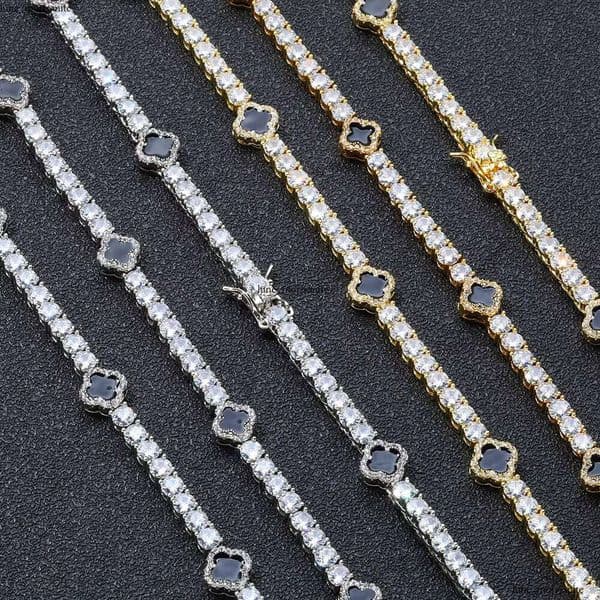 European and American Style Cross-border Four-leaf Clover Oil Drop VVS Moissanite Chain Necklace for Women Hip-hop Accessories - Gift