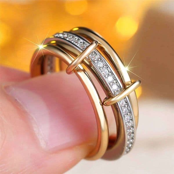 Female White Zircon Luxury Stone Engagement Ring Set Vintage Gold Color Bridal Wedding Bands Party Jewelry For Women