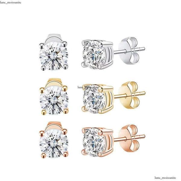 4 Prong Push Back Round DEF VVS 3mm 4mm 5mm HPHT Lab Grown VVS Moissanite 10k 14k Pure Gold Stud Earrings