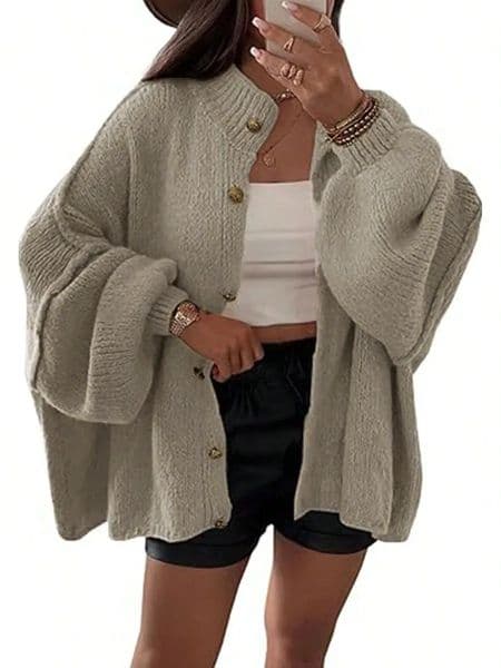 Knitted Lazy Style Oversized Long Sleeve Women Loose Buttons Cardigans Coat Winter Keep Warm Sweater Jacket Fashion Casual Tops 251226