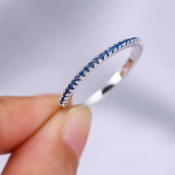 Blue Crystal Small Round Stone Stacking Rings For Women Vintage Fashion Silver Color Wedding Bands Engagement Jewelry Minimalist