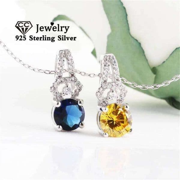 CC Fine Jewelry Pendants For Women Cubic Zirconia Round Blue/Yellow Stone Bijoux Femme No Chain CCN259